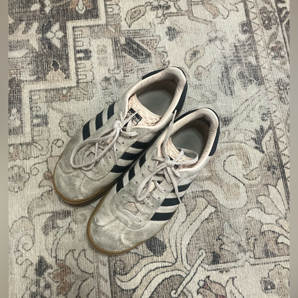Adidas Gazelle White and Navy Platform Trainers